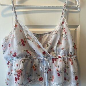 American Eagle Outfitters White Lace Top Y2K boho Cottagecore 90s Floral print